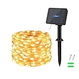 Dalugo Solar Lichterkette Aussen, 50 LED 5M Warmweiß Lichterkette Solar Außen Wetterfest Kupferdraht für Garten, Terrasse, Hof, Baum, Party, Geburtstag, Hochzeit, Weihnachten