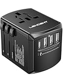 LENCENT Reiseadapter Reisestecker Weltweit mit 3 USB- und 1 Typ-C Anschlüße und AC Steckdosenadapter Internationale Reiseadapter für USA UK England Australien über 200 Länder，Schwarz