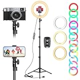 10 Zoll LED Ringlicht mit 61 Zoll Stativständer & Handyhalter, Dimmbare RGB Tischringlicht Handystativhalter mit Ringleuchte für YouTube, Videoaufnahmen, Selfie, Live-Stream, Makeup Fotografie