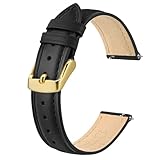 BISONSTRAP Elegante Leder Uhrenarmband, Schnellverschluss, Uhrenarmbänder für Damen und Herren, Kompatibel mit Uhrenanstößen von 12mm, Schwarz (Goldene Schnalle)