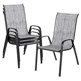 LIFERUN Gartenstühle Stapelstuhl Camping Stapelbar Hochlehner Terrassenstuhl Textilene Stahlgestell für Gärten Innenhöfe Balkone Restaurants 150 kg Belastbar 54 x 69 x 93cm (4, Flachsgrau)
