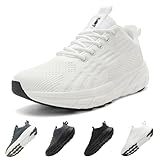 Schuvox Weiß Laufschuhe Damen Herren mit Dämpfung Weite Passform Jogging Turnschuhe für Fitness Training Leicht Atmungsaktiv Sportschuhe rutschfest Bequem Freizeit Walkingschuhe Sneaker Unisex 40EU