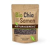 Naturacereal Bio Chia Samen 1kg - Reich an Omega-3 und Ballaststoffen, rein pflanzliche Proteinquelle - ideal für Smoothies, Overnight Oats und Backwaren