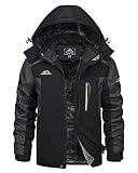 KEFITEVD Winterjacke Herren Warm Gefüttert Skijacke Winter Outdoorjacke Winddicht Allwetterjacke Thermojacke mit Kapuze Schwarz-Grau L