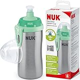 NUK Junior Cup Kinder Trinkflasche | hochwertiger Edelstahl | langlebig und hygienisch | 215 ml | 18+ Monate | Clip und Schutzkappe | BPA Frei | türkis