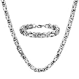 JENCVNL Königskette Armband für Herren, 4/5/6/7/8mm Edelstahl Silber Königskette Armband Halskette Wikinger Kette Hip Hop Punk Männer Jungen, Länge 51/56/61/66cm(Silber-4mm, 61cm)