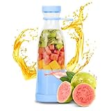Aoreun Tragbarer Smoothie Mixer, 380ml Tragbarer Mixer, Wiederaufladbarer USB Smoothie Mixer, Mini-Mixer mit 6 Klingen, USB-aufladbarer Entsafter für Frucht-Smoothies, Saft und Shakes - Blau
