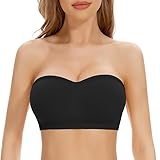 Jiuday Trägerloser BH Push Up Bandeau BH ohne Träger Bandeau Top Gepolstert Damen Strapless Bra ohne Bügel mit Rutschfester Silikon Transparente Träger (Schwarz,L)