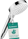 hansgrohe Crometta - wassersparender Duschkopf 6 l/min (EcoSmart), Handbrause mit 2 Strahlarten, runde Duschbrause (100 mm), Sparduschkopf mit Antikalk-Funktion, Weiß/Chrom, 26336400