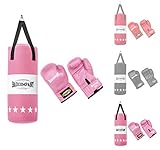 Bad Company Boxset für Kinder und Jugendliche bis 12 Jahre pink - Boxsack gefüllt mit Aufhängung 55 x 25 cm und Boxhandschuhe Kinder 8oz - Boxsack Set Kinder hängend