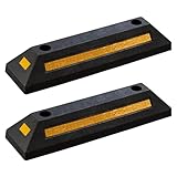 Wiltec Radstopper 56 x 15 x 10 cm, 2x Einparkhilfe aus Gummi, Parkplatzbegrenzung mit gelben Reflexionsstreifen & Schraubrillen, Parkplatzsperre für Garage