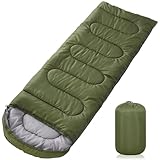 AQXONG Grüner Schlafsack, 220x85cm Wasserdichter Schlafsack mit Kompressionsbeutel, 3 Jahreszeiten Schlafsack 1.6kg, Tragbarer Schlafsack Geeignet für den Innen und Außenbereich, Tragbar und Leicht