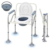 Vkechh Toilettenstuhl für Senioren 150kg Faltbar Nachtstuhl mit Armlehne Hygienischer Toilettenstuhl Toilettenhilfe WC Stuhl Höhenverstellbar Stuhl für Toilette mit Herausnehmbarer Eim