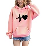Oversized Hoodie Pullover Herbst Winter Casual Sweatshirt Damen Langarm Baumwolle Hoodie Tops mit Kapuze Langer Pullover Damen (DE/NL/SE/PL, Alphanumerisch, XXL, 3XL, Regular, Regular, Pink)