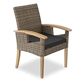 tectake® Rattan Geflecht Stuhl mit Armlehne, Möbel wetterfest für Garten, Terrasse und Balkon, outdoor Esszimmerstuhl, Sessel, Balkonmöbel, Gartenmöbel, Gartenstühle - Natur