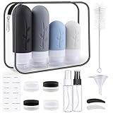 Silikon Reiseflaschen, Revivoer 16 Stück Reiseset mit Silikon Reiseflaschen Auslaufsichere Travel Bottles und Reise Shampoo Behälter BPA-frei Praktisches Reiseflaschen Set (Grau)