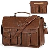 RAINSMORE Aktentasche Herren Laptoptasche 18 Zoll Ledertasche Messenger Bag Business Arbeitstasche Wasserdichte Umhängetasche für Geschäft Schule Braun
