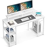 ODK Schreibtisch mit Regal Reversibel, Computertisch mit Monitorständer und Regalen, Gaming Tisch PC Tisch Bürotisch mit Bücherregal Kleiner für Heimbüro(Weiß, 120x50x86.5)