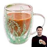 Getrocknete Blumen-Glastassen, doppelwandige Tassen für Tee und heißen Kaffee, künstlerische Espressotasse aus Glas für Cappuccino, Kaffee, Tee, Milch