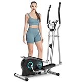 Dripex Crosstrainer für zuhause, Ultraleiser und Glatter Ellipsentrainer für zuhause mit 16-stufiger Widerstand, 6KG Internes Magnetisches Schwungrad, Pulssensor, LCD Monitor, Flaschenhalter (Cyan)