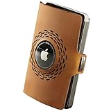 I-CLIP Original für Apple AirTag mit Geldklammer - Portemonnaie - Slim Wallet - Geldbörse kompatibel für Apple AirTag - Herren -Beige mit silbernem Rahmen