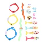 Riuulity Schwimmbeckenspielzeug-Set aus Tauchringen und Fischzubehör für Unterwasser-Spielspaß, Schwimmer, Schwimmbad, Strand, Kunststoff