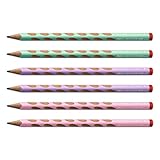 STABILO Ergonomischer Dreikant-Bleistift für Rechtshänder EASYgraph in Pastellgrün, Pastellpink, Pastellila - 6er Pack - Härtegrad HB