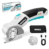 SHALL 4 V schnurlose Elektrische Schere,Rotary Cutter(White&Blue),LED-Licht & Ersatzklinge,für Stoff, Leder, Teppich, Karton und Kunststoff