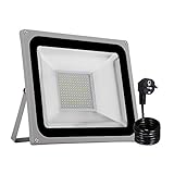 LED Strahler, Papasbox 100W LED Fluter IP65 wasserdicht Außenstrahler Flutlichtstrahler Aluminium Scheinwerfer Licht 6000K,EU Stecker, ideale Wandleuchte für Garten, Sportplatz