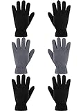 SATINIOR 3 Paar Kinder Fleece Handschuhe Winter Weiche warme Handschuhe für Jungen Outdoor Aktivitäten (Schwarz, Grau, 5-8 Jahre)