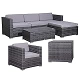 SVITA California XL Garten-Lounge Sessel Kissenbox Polyrattan Gartenset Balkon-Set Rattan-Lounge Grau