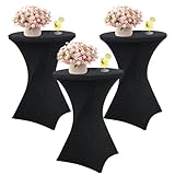 DAJAVE 3 Stück Stretch Stehtisch Hussen Bügelfrei zertifizierte Tischhussen für Stehtische Ø 75–80 cm Verstärkung im Fußbereich waschmaschinengeeignet - Schwarz