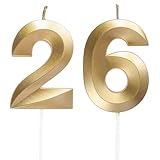 Geburtstagskerzen Zahlen 26/62, Gold Geburtstag Kerzen, Zahlenförmige Kerze, 3D Tortendeko, kuchen Dekoration für Geburtstag Party, Hochzeiten, Firmenfeiern, Jubiläen, Birthday Candle Nummer 26/62