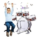 Kinder Schlagzeug Spielzeug für Kinder 3-5, Schlagwerk Drumset Kleinkind Spielzeug 5 Trommeln mit Hocker Pedal Musikinstrument Spielzeug Geburtstag Geschenk für 3 4 5 6 7 8 Jungen Mädchen