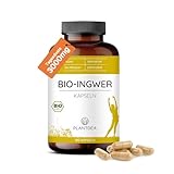 Bio Ingwer Kapseln I 3000mg Tagesdosis I 180 Ingwer-Kapseln hochdosiert I laborgeprüft I Bio Ingwer Pulver I veganes Ingwer-Präparat I Ohne Zusätze I PlantDEA