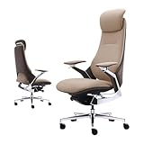 Ergonomischer Bürostuhl, hohe Rückenlehne, Rindsleder, Schreibtischstuhl mit verstellbarer Kopfstütze für Gaming, Chefsessel für Zuhause, Computerstuhl