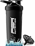 FSA Nutrition Edelstahl Protein Shaker - Fassungsvermögen 900 ml - Skaliert bis 700 ml - auslaufsicher - BPA frei - mit Sieb für cremige, klumpenfreie Shakes - Shaker Proteinshake - Schwarz