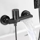 Duschthermostat Duscharmatur, Mischbatterie Dusche mit Sicherheitstaste, Wasserfall Badewannenarmatur 2 Auslässen Thermostat Duscharmatur Duschthermostat Duscharmaturen Messing Brausethermostat