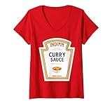 Damen Indische Currysauce 2022 Ketchup Senf Matching Halloween T-Shirt mit V-Ausschnitt