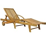 Casaria® Sonnenliege Holz Klappbar 160kg Belastbarkeit Tisch Fuß- und Rückenteil variierbar Räder Ablage Garten Balkon Terrasse Gartenliege Akazie