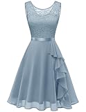 Berylove Ballkleid Damen Brautjungfernkleider Ärmellos Ballkleid Kurz Cocktailkleid Damen Elegant Sommerkleid Damen Knielang Brautkleid BLP7052NC Grey Blue M