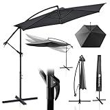 Juskys Ampelschirm Brazil 350 cm Kurbel Ständer — UV-Schutz wasserabweisend knickbar — Sonnenschirm Marktschirm — grau