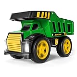 John Deere 40,6 cm Metall-Kipplaster, realistische Lichter und Geräusche, robustes Metall-LKW-Bett, extra große Räder, robustes Baufahrzeug-Spielzeug für Kinder, ab 3 Jahren, Spielen für drinnen und