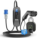 WISSENERGY Typ 2 Ladegerät für Elektroautos, 7,4 kW, Strom umschaltbar [16 A | 24 A | 32 A | 6 m] Ladekabel für Elektroauto, wasserdicht IP66, mobile Ladestation für EV/PHEV