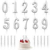 20 Stück Geburtstagskerzen,Nummer 0-9 Geburtstag Zahl Kerzen,10pcs Silber Spirale Kuchen Kerzen mit Halter,für Geburtstag Hochzeit Party Kuchen Dekorationen（Silber）