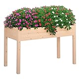 Outsunny Hochbeet, Pflanzkasten, Blumenkasten, Blumentopf, Kräuterbeet mit Abflusslöchern, Vliesstofftuch, Massivholz Natur 122,5 x 56,5 x 76 cm