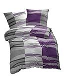 etérea Microfaser Bettwäsche 135x200 2er Set - Ganzjahres Bettbezug - Hunter Gestreift Bettwäsche-Set mit Kissen 135x200cm + 80x80 cm Kissen - Lila