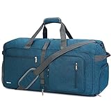 WANDF Reisetasche 65L mit Schuhfach Faltbare Weekender-Reisetasche Handgepäck für Männer Frauen (Blau)