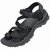 OutPro Damen-Sandalen mit Fußgewölbeunterstützung wasserdichte Wandersandalen leichte Sommer-Strandschuhe verstellbare Outdoor-Sportsandalen am Strand, Schwarz 3, 40-EU