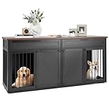 COSTWAY 3 in 1 Hundekäfig Tierkäfig, Hundebox im Möbelstil, Hundehütte mit 2 Türen & 2 Schubladen & Trennwand, Haustierkäfig für Hunde Katze, Beistelltisch TV-Schrank Indoor (Schwarz)